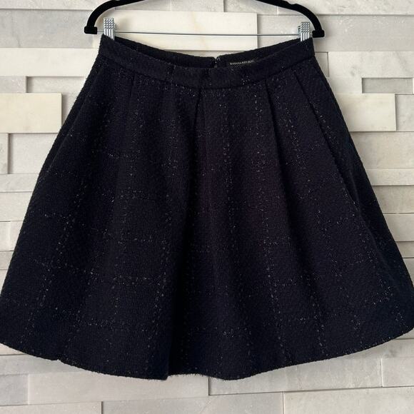 BANANA REPUBLIC Shimmer Tweed Pleated Mini Skirt Midnight Blue Preppy 8 - Picture 1 of 5